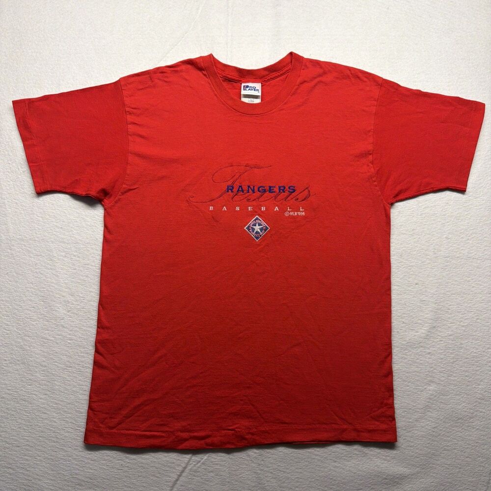 Vintage 90s Pro Player Texas Rangers Embroidered Red T-Shirt USA Men’s Large